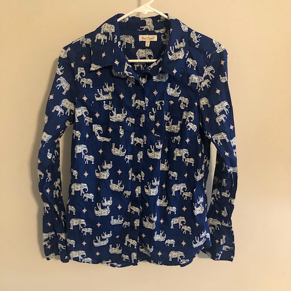 Red Camel Elephant Navy Button Down Shirt| Size M